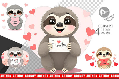 Valentine Sloth Cartoon Clipart Sublimation artnoy 
