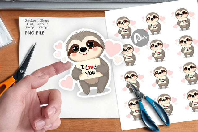 Valentine Sloth Cartoon Sticker Sublimation artnoy 