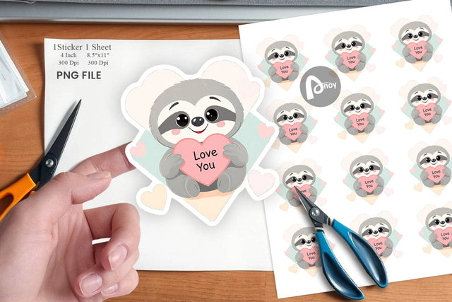 Valentine Sloth Cartoon Sticker Sublimation artnoy 