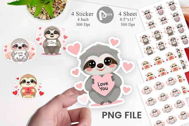 Valentine Sloth Cartoon Sticker Sublimation artnoy 