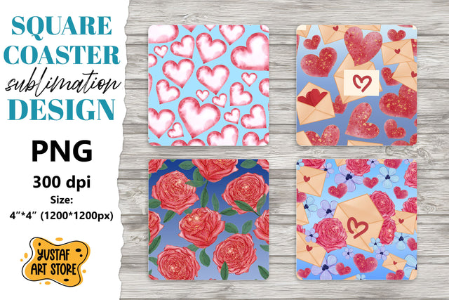 Valentine square coaster design. 4 Love sublimation coaster Sublimation Yustaf Art Store 