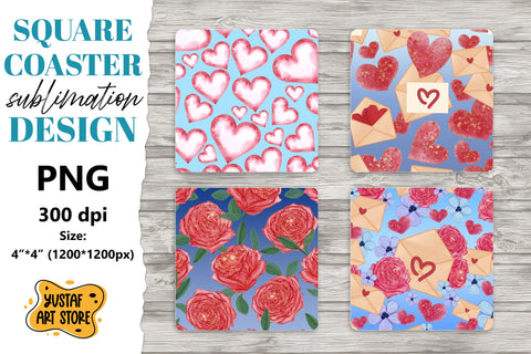 Valentine square coaster design. 4 Love sublimation coaster Sublimation Yustaf Art Store 