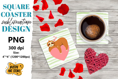 Valentine square coaster design. cute sloth coaster Sublimation Yustaf Art Store 