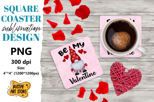Valentine square coaster design. Gnome sublimation coaster Sublimation Yustaf Art Store 