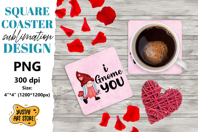 Valentine square coaster design. Gnome sublimation coaster Sublimation Yustaf Art Store 