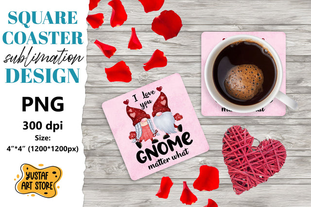 Valentine square coaster design. Gnome sublimation coaster Sublimation Yustaf Art Store 
