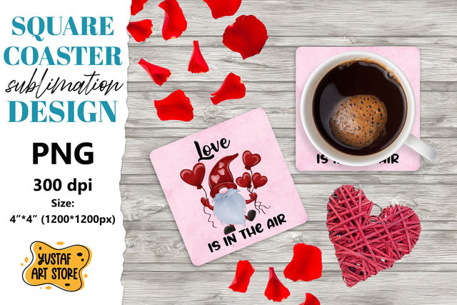 Valentine square coaster design. Gnome sublimation coaster Sublimation Yustaf Art Store 