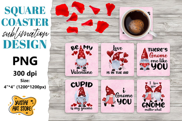 Valentine square coaster design. Gnome sublimation coaster Sublimation Yustaf Art Store 