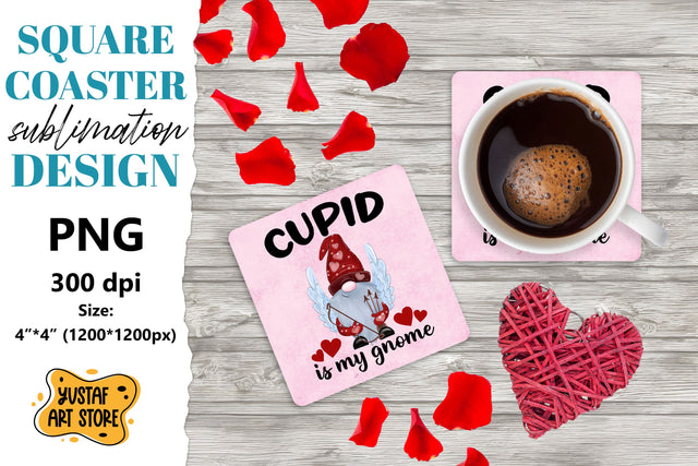Valentine square coaster design. Gnome sublimation coaster Sublimation Yustaf Art Store 