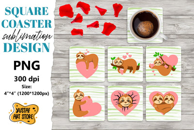Valentine square coaster design. Sloth with heart coaster Sublimation Yustaf Art Store 