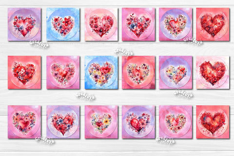 Valentine Square coaster Sublimation Bundle coaster design Love Watercolor flower PNG Square keychain Sublimation Createya Design 