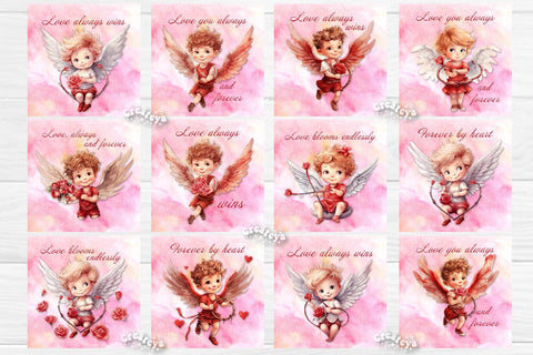 Valentine Square coaster Sublimation Bundle coaster design Watercolor Angel PNG Square keychain Sublimation Createya Design 