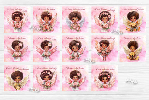 Valentine Square coaster Sublimation Bundle coaster design Watercolor Angel PNG Square keychain Sublimation Createya Design 