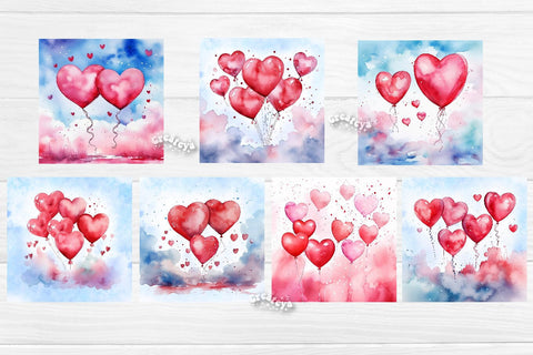Valentine Square coaster Sublimation Bundle coaster design Watercolor Heart Balloons PNG Square keychain Sublimation Createya Design 
