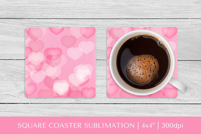 Valentine square coaster sublimation. Pink heart coaster Sublimation LaBelezoka 