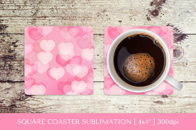 Valentine square coaster sublimation. Pink hearts coaster Sublimation LaBelezoka 