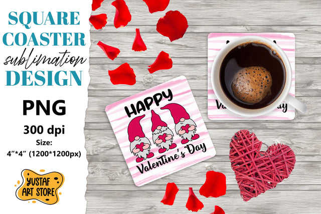 Valentine square coaster. Valentine Gnome sublimation. Sublimation Yustaf Art Store 