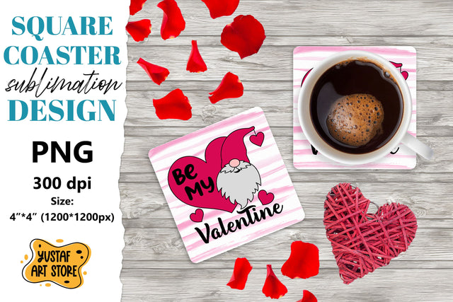 Valentine square coaster. Valentine Gnome sublimation. Sublimation Yustaf Art Store 