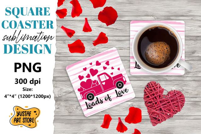 Valentine square coaster. Valentine truck sublimation. Sublimation Yustaf Art Store 