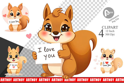Valentine Squirrel Cartoon Clipart Sublimation artnoy 