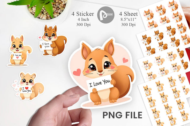 Valentine Squirrel Cartoon Sticker Sublimation artnoy 