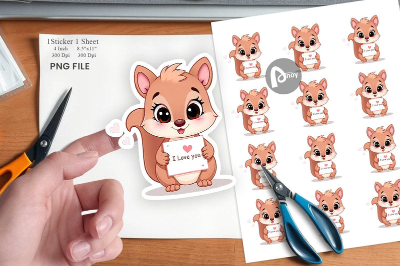 Valentine Squirrel Cartoon Sticker Sublimation artnoy 