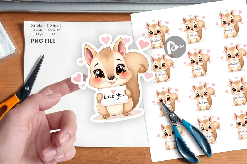Valentine Squirrel Cartoon Sticker Sublimation artnoy 