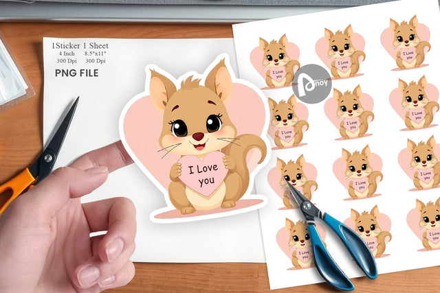 Valentine Squirrel Cartoon Sticker Sublimation artnoy 