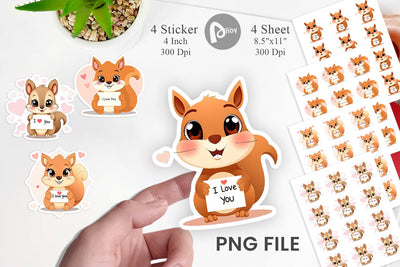 Valentine Squirrel Cartoon Sticker Sublimation artnoy 