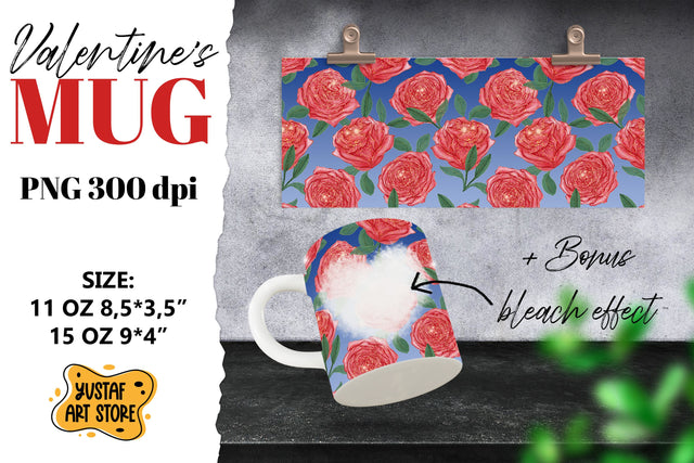 Valentine sublimation mug. Rose flowers and bleach effect Sublimation Yustaf Art Store 