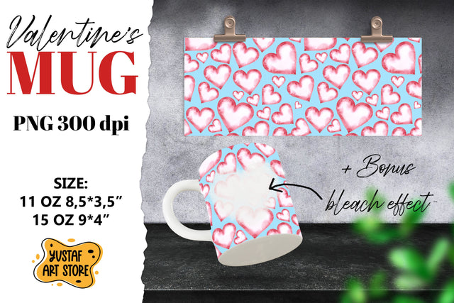 Valentine sublimation mug.Watercolor heart and bleach effect Sublimation Yustaf Art Store 