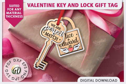 Valentine Tag Lock and Key Laser Cut. Valentine Keychain SVG SVG Evgenyia Guschina 