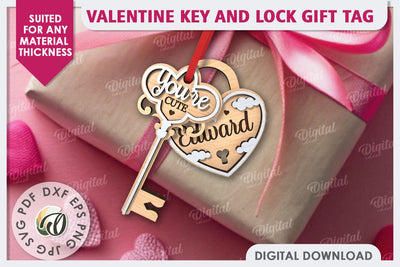 Valentine Tag Lock and Key Laser Cut. Valentine Keychain SVG SVG Evgenyia Guschina 
