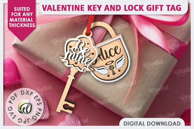 Valentine Tag Lock and Key Laser Cut. Valentine Keychain SVG SVG Evgenyia Guschina 