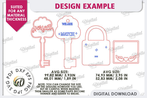 Valentine Tag Lock and Key Laser Cut. Valentine Keychain SVG SVG Evgenyia Guschina 