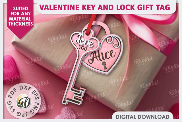 Valentine Tag Lock and Key Laser Cut. Valentine Keychain SVG SVG Evgenyia Guschina 