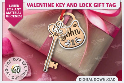 Valentine Tag Lock and Key Laser Cut. Valentine Keychain SVG SVG Evgenyia Guschina 