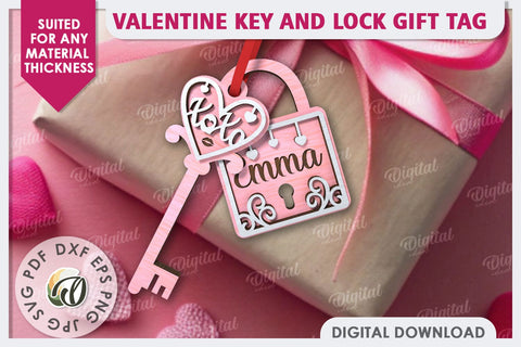 Valentine Tags Lock and Key Laser Cut Bundle. Gift Tags SVG SVG Evgenyia Guschina 