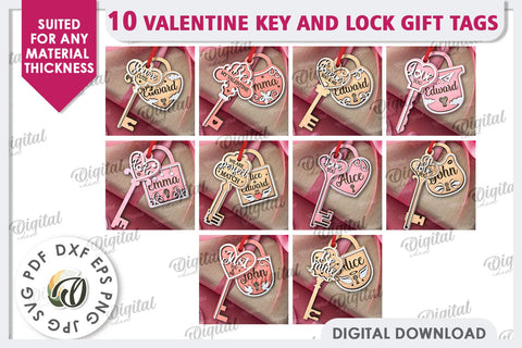 Valentine Tags Lock and Key Laser Cut Bundle. Gift Tags SVG SVG Evgenyia Guschina 