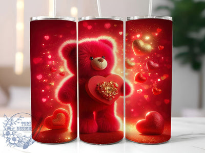 Valentine Teddy Bear Tumbler, Red Hearts Wrap, Romantic Bear Cup, 20oz Sublimation Wrap, Stylish Valentine Design Tumbler, Artistic Teddy Heart Cup, Cute Love Theme Wrap Sublimation ToriDesigns 