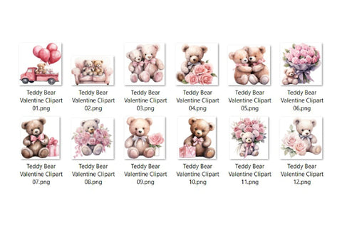 Valentine Teddy Bear Watercolor Clipart & Sublimation Bundle Sublimation OrangeBrushStudio 