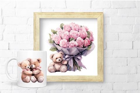 Valentine Teddy Bear Watercolor Clipart & Sublimation Bundle Sublimation OrangeBrushStudio 