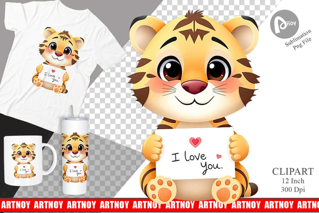 Valentine Tiger Cartoon Clipart Sublimation artnoy 
