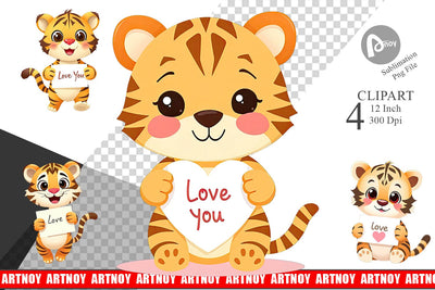 Valentine Tiger Cartoon Clipart Sublimation artnoy 