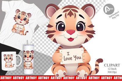 Valentine Tiger Cartoon Clipart Sublimation artnoy 