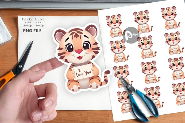 Valentine Tiger Cartoon Sticker Sublimation artnoy 