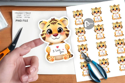 Valentine Tiger Cartoon Sticker Sublimation artnoy 