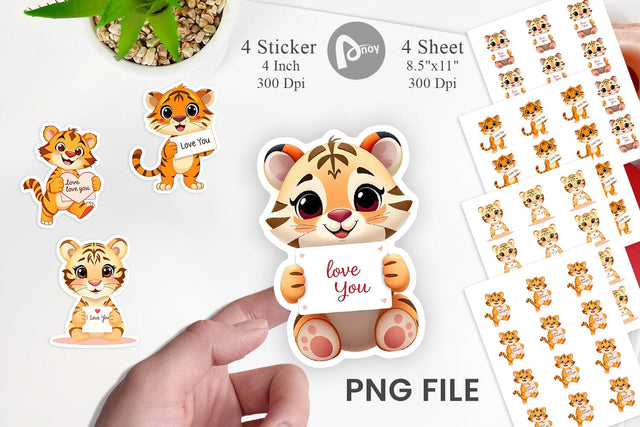 Valentine Tiger Cartoon Sticker Sublimation artnoy 