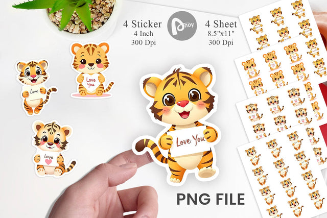 Valentine Tiger Cartoon Sticker Sublimation artnoy 