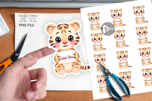 Valentine Tiger Cartoon Sticker Sublimation artnoy 